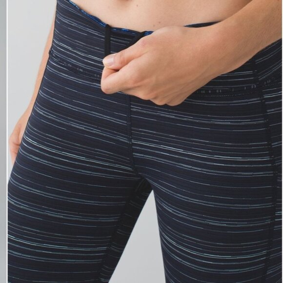 Lululemon Pace Rival Run Crop Leggings Cyber Stripe Naval Blue Black - Picture 4 of 16